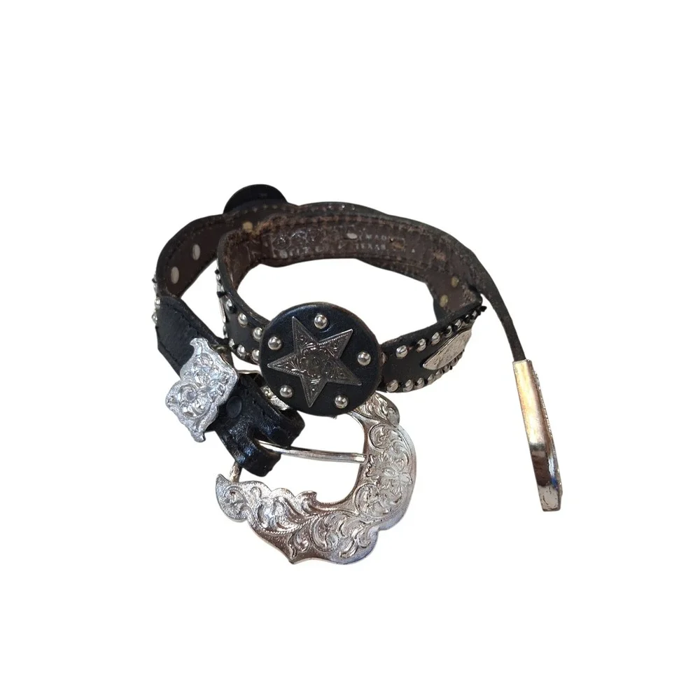 Nocona Texas Women size 26 Western Leather Concho Star Studded Boho Belt Cowgirl